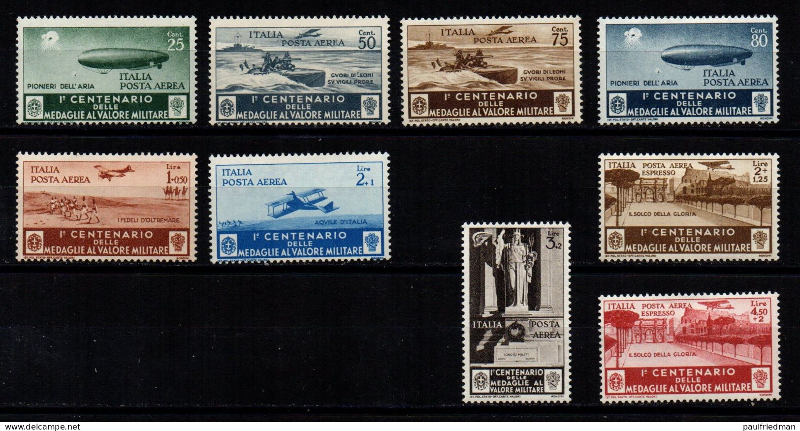 Regno 1934 - Medaglie Valor Militare - PA+EXP - Linguellati MH*/MLH* - Airmail