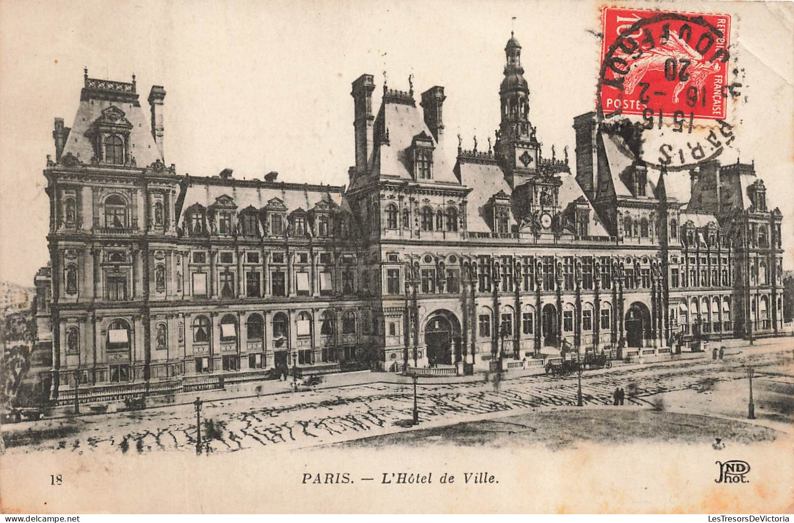 FRANCE - Paris - Vue Sur L'hôtel De Ville - Vue D'ensemble - Face à L'entrée - Animé - Voitures - Carte Postale Ancienne - Cafés, Hôtels, Restaurants