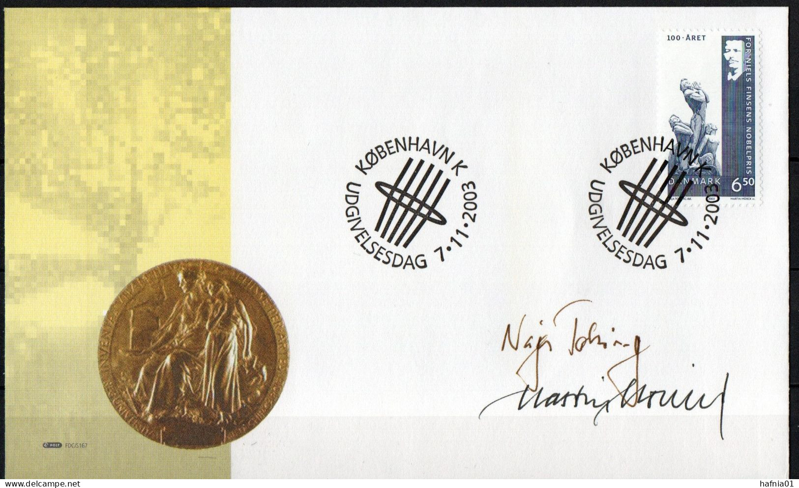 Martin Mörck. Denmark 2003. 100 Anniv Nobelprize Niels Finsen. Michel 1354. FDC. Signed. - FDC