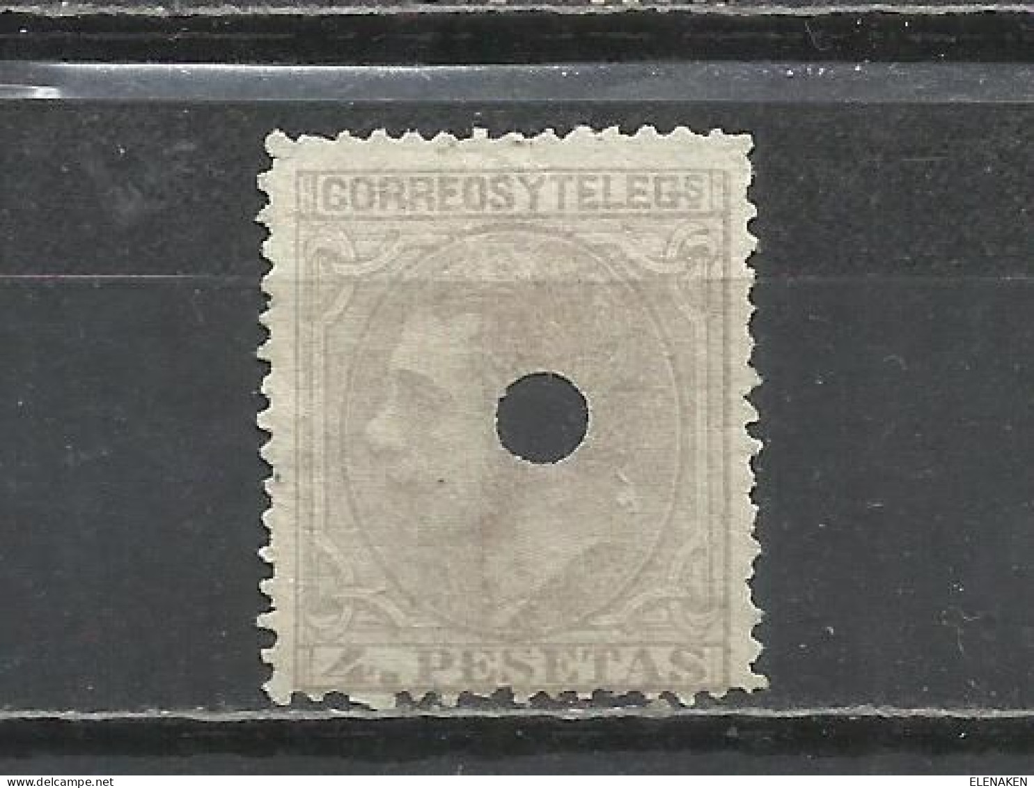 Q735R-SELLO CLASICO ALFONSO XII 1879 Nº 208 USADO 4 PESETAS  TELÉGRAFOS TALADRO         USADO POR TELÉGRAFOS TALADRO PER - Gebruikt