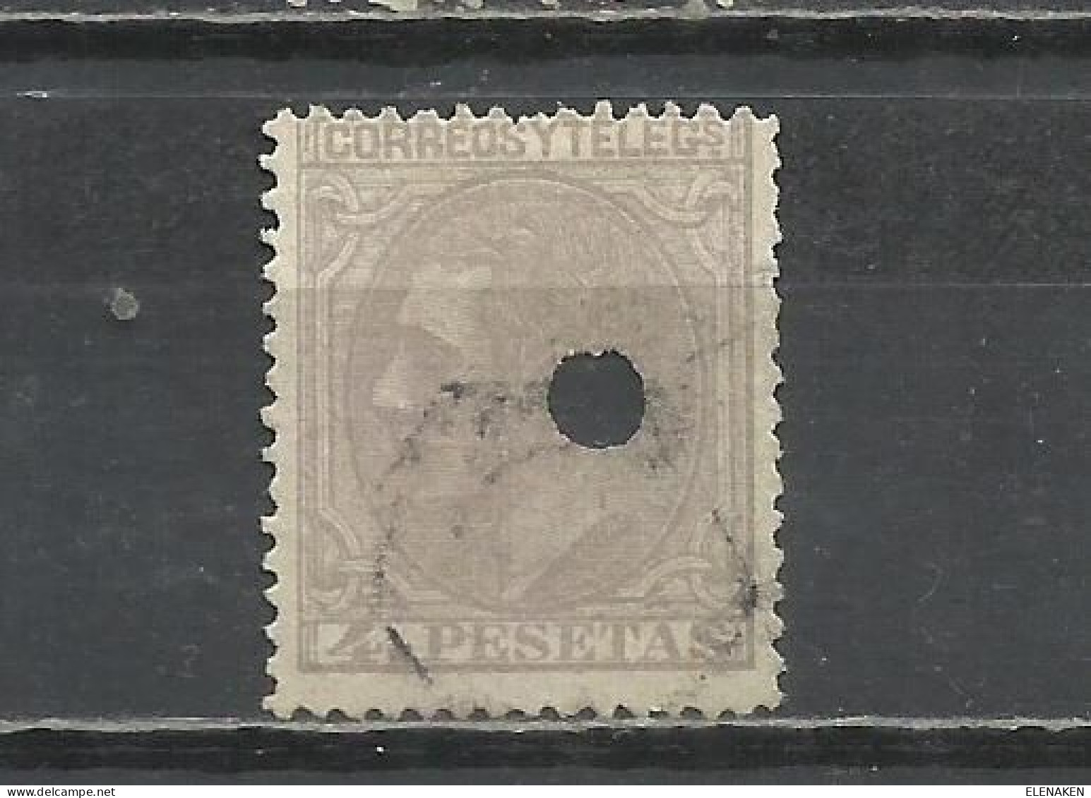 Q735S-SELLO CLASICO ALFONSO XII 1879 Nº 208 USADO 4 PESETAS  TELÉGRAFOS TALADRO         USADO POR TELÉGRAFOS TALADRO PER - Gebruikt