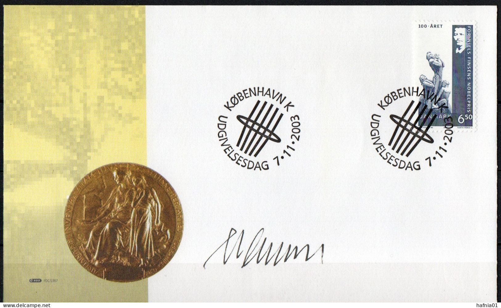 Martin Mörck. Denmark 2003. 100 Anniv Nobelprize Niels Finsen. Michel 1354. FDC. Signed. - FDC