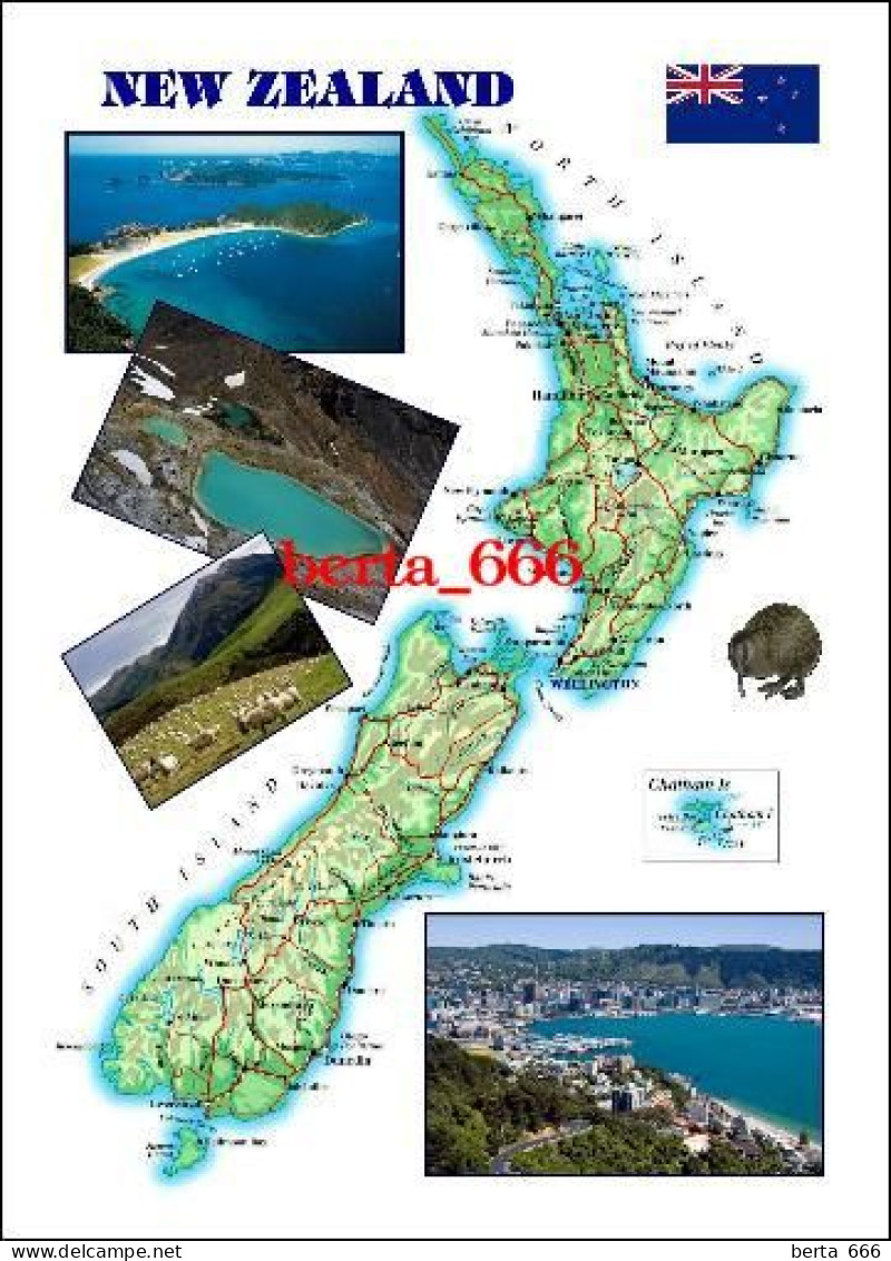 New Zealand Country Map New Postcard * Carte Geographique * Landkarte - New Zealand