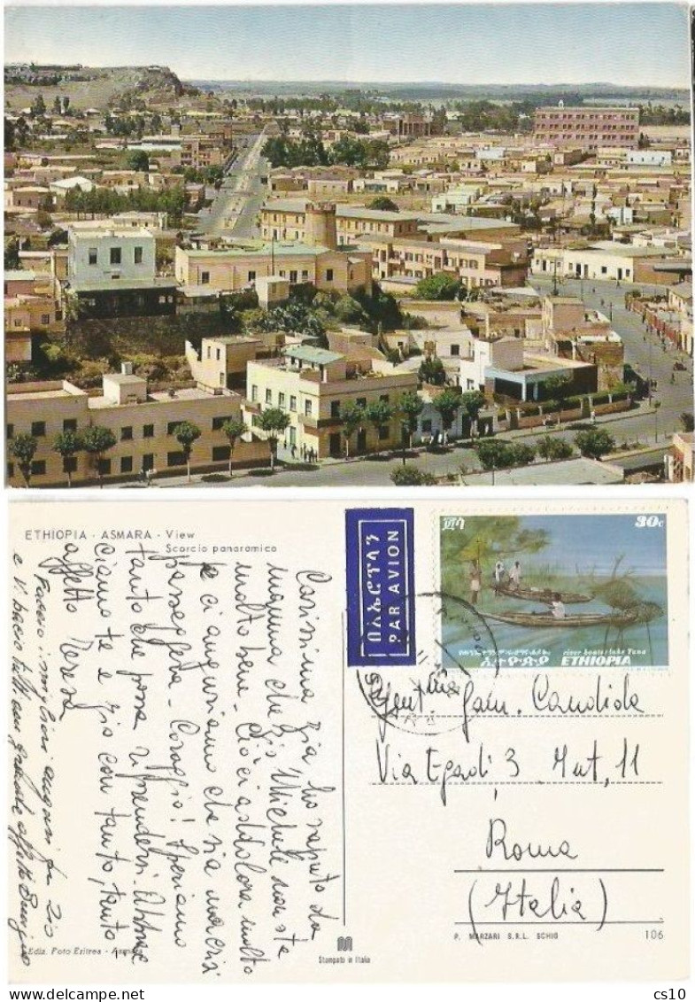 Eritrea (Ethiopia Era) Asmara View Scorcio Panoramico AirmailPcard 27nov1972 X Italy With River Boats Lake Tana C30 Solo - Erythrée