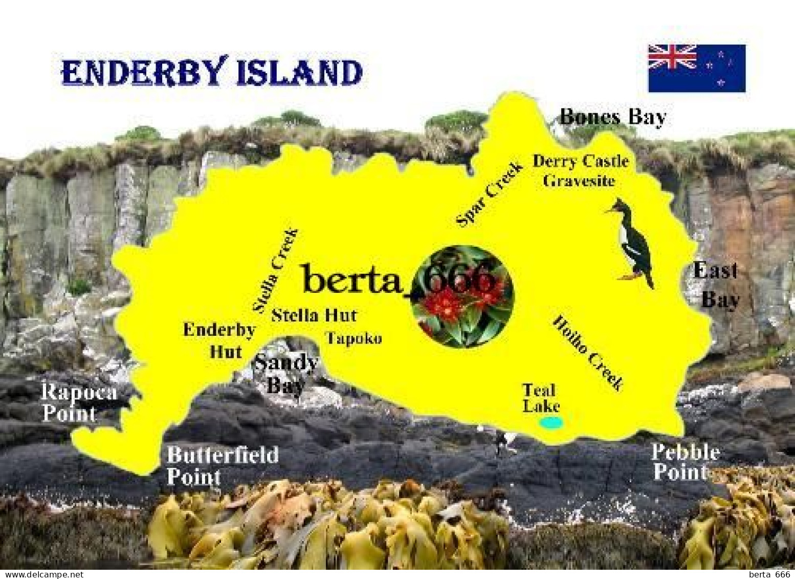 New Zealand Subantarctic Islands UNESCO Enderby Island Map New Postcard - New Zealand