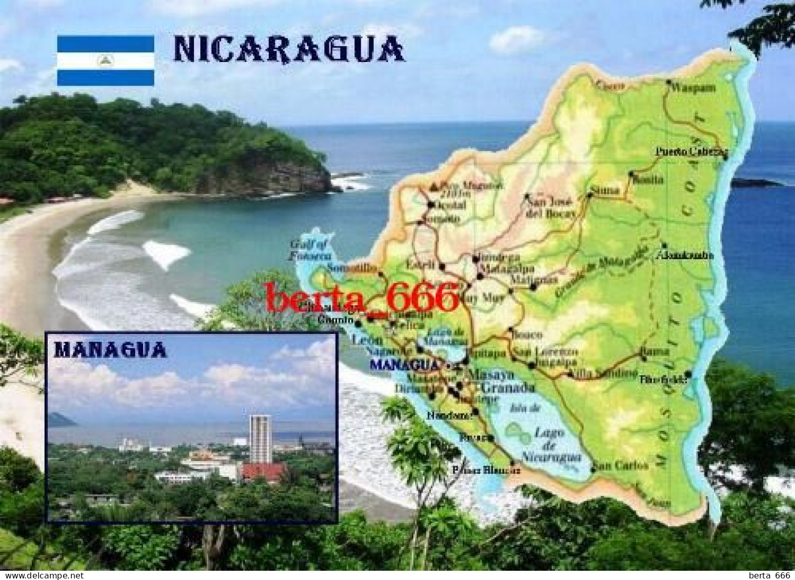 Nicaragua Country Map New Postcard * Carte Geographique * Landkarte - Nicaragua