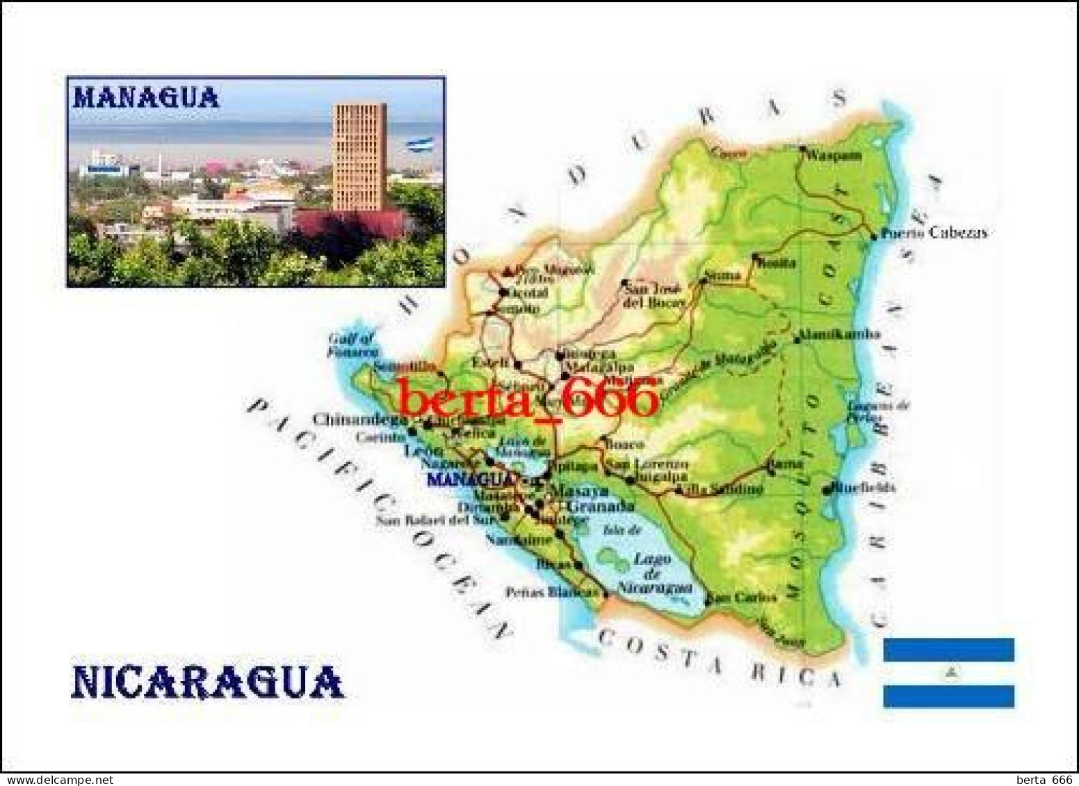 Nicaragua Country Map New Postcard * Carte Geographique * Landkarte - Nicaragua