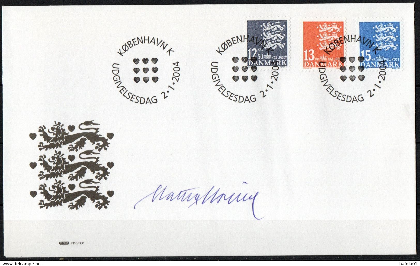 Martin Mörck. Denmark 2004. Small Coat Of Arms. Michel 1357 - 1359. FDC. Signed. - FDC