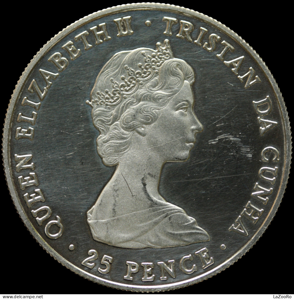 LaZooRo: Tristan Da Cunha 25 Pence 1980 PROOF 80th Birthday Of Queen Mother - Silver - Colonias