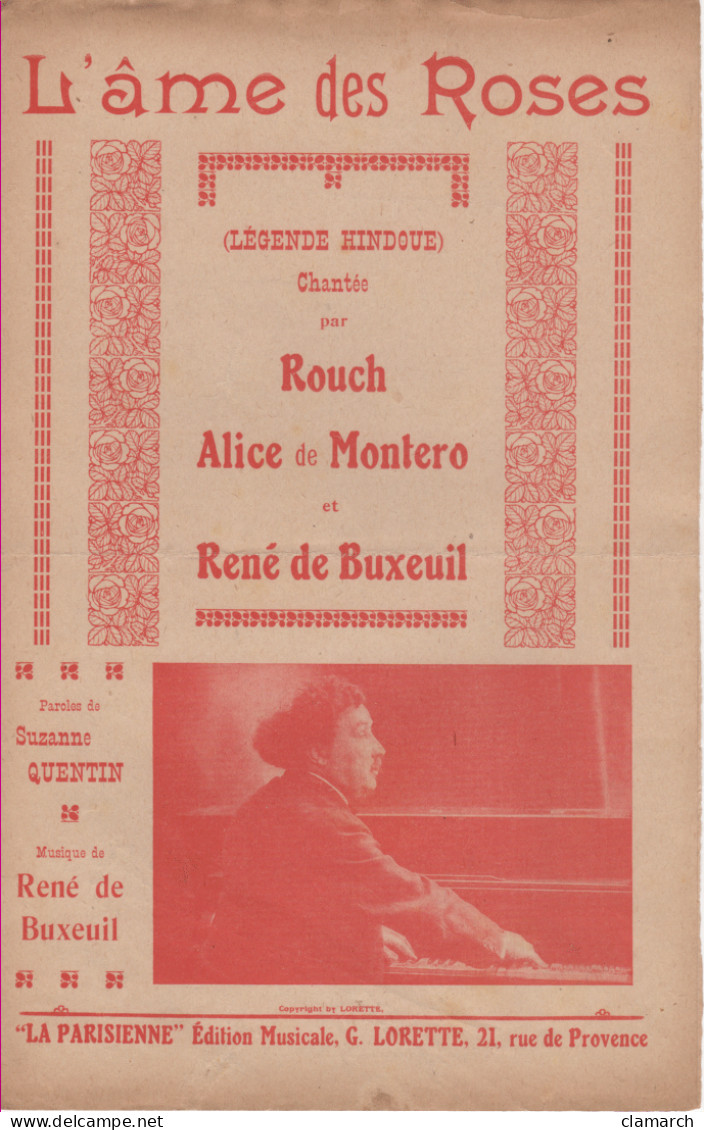 Partitions-L'AME DES ROSES-Légende Hindoue Paroles De S Quentin, Musique De R De Buxeuil - Partitions Musicales Anciennes