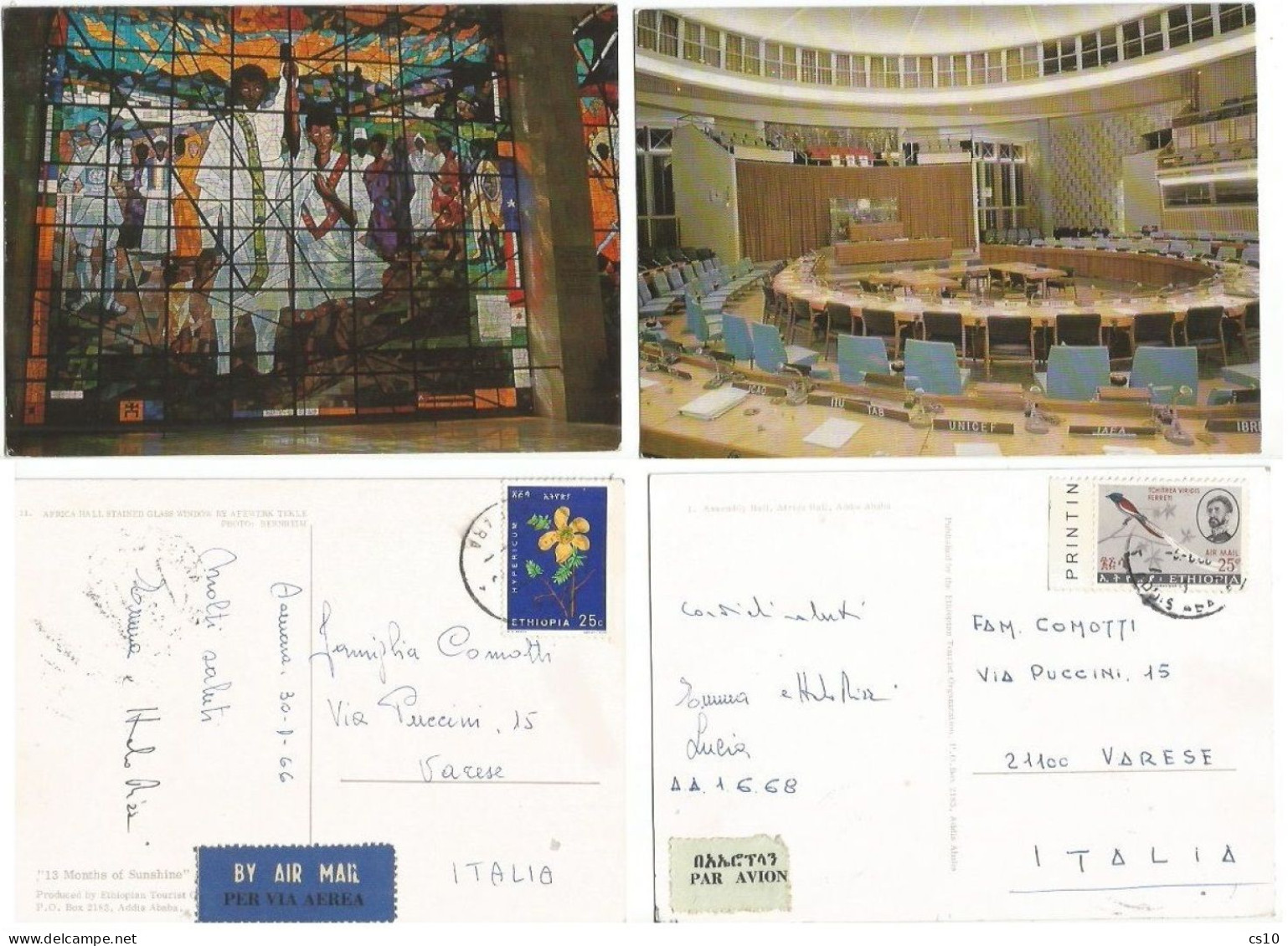 Ethiopia Africa Hall In Addis Ababa #3 AirmailPcard X Italy 1966/68 With Simple Frankings - Ethiopië