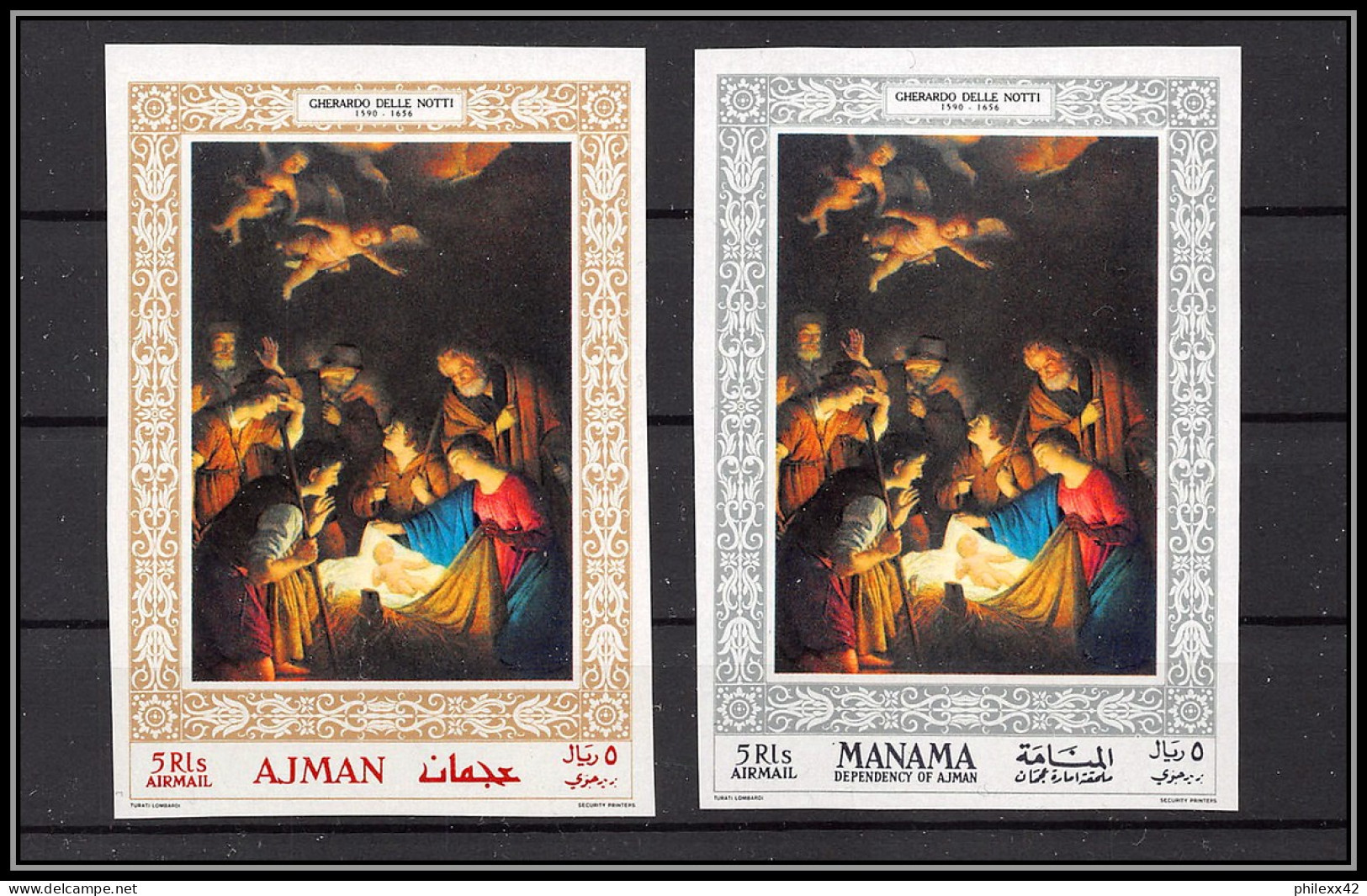 503x Ajman/Manama Se Tenant N° 353 + 133 B Christmas Noel Nativity Van Honthorst Nederlands Non Dentelé Imperf MNH ** - Kerstmis