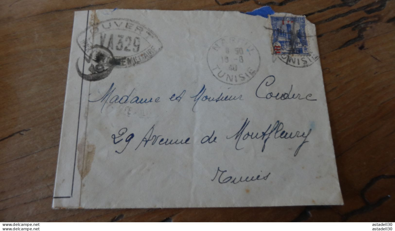 Enveloppe TUNISIE Avec Censure Pour La France En 1940  ...........Boite-2......... 113 - Cartas & Documentos