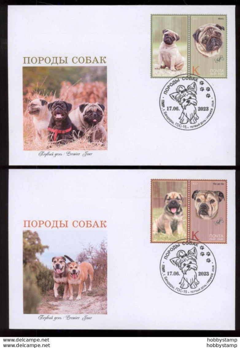 Label Transnistria 2023 Dog Breeds 6 FDC S - Fantasy Labels