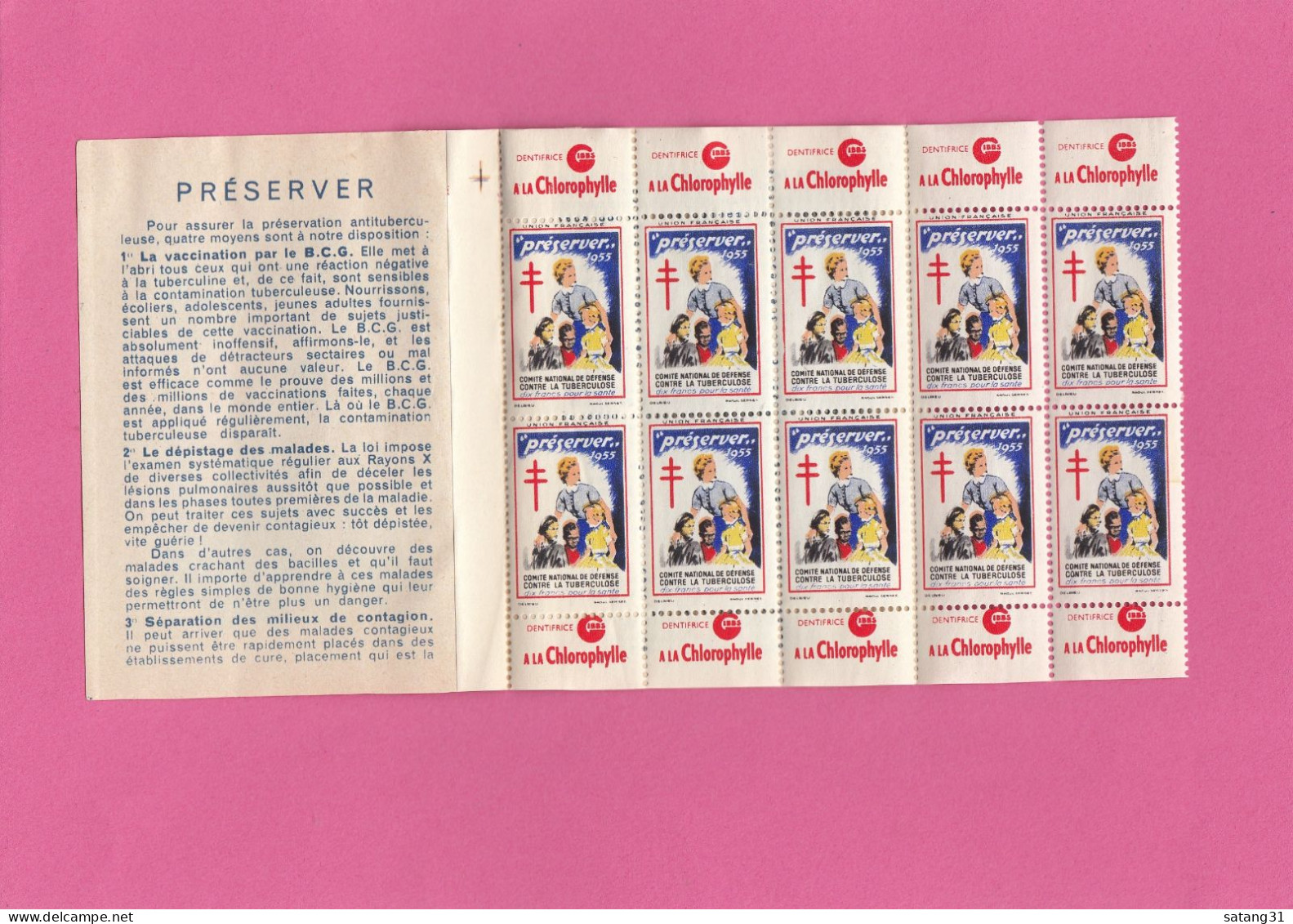 COMITE NATIONAL DE DEFENSE CONTRE LA TUBERCULEUSE,CARNET DEV 10 TIMBRES,1955.PUB GIBBS. - Tuberkulose-Serien