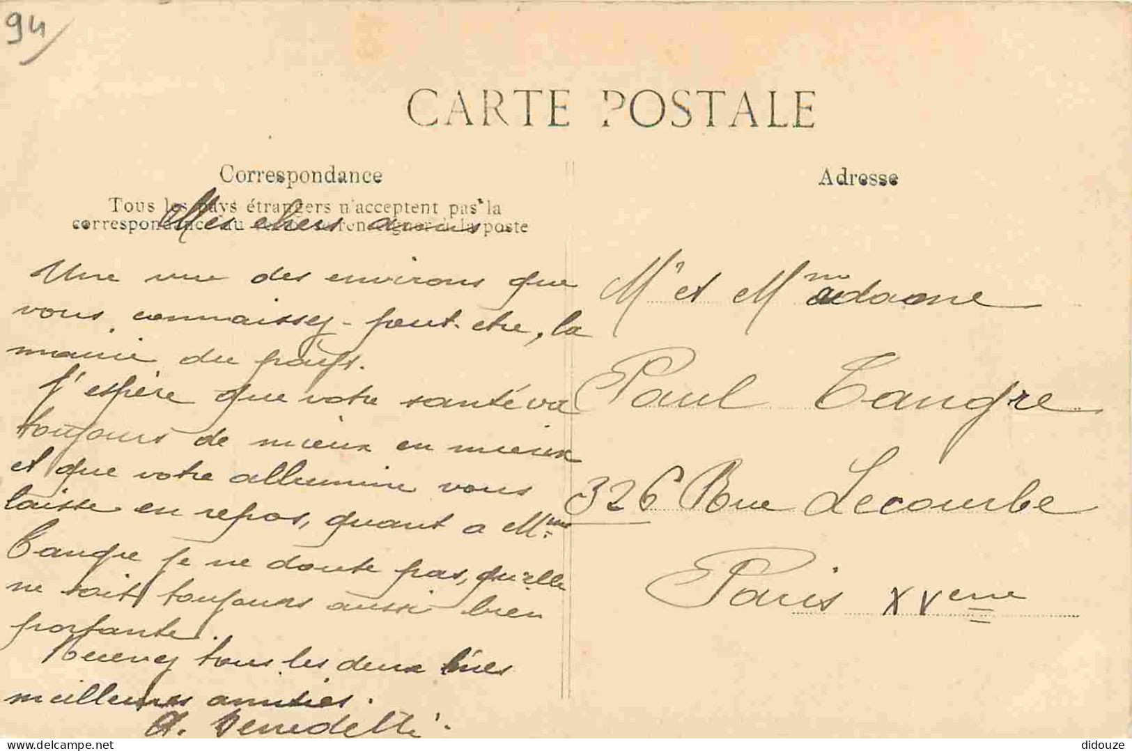 94 - Limeil Brevannes - La Mairie - Animée - Correspondance - CPA - Oblitération Ronde De 1911 - Voir Scans Recto-Verso - Limeil Brevannes