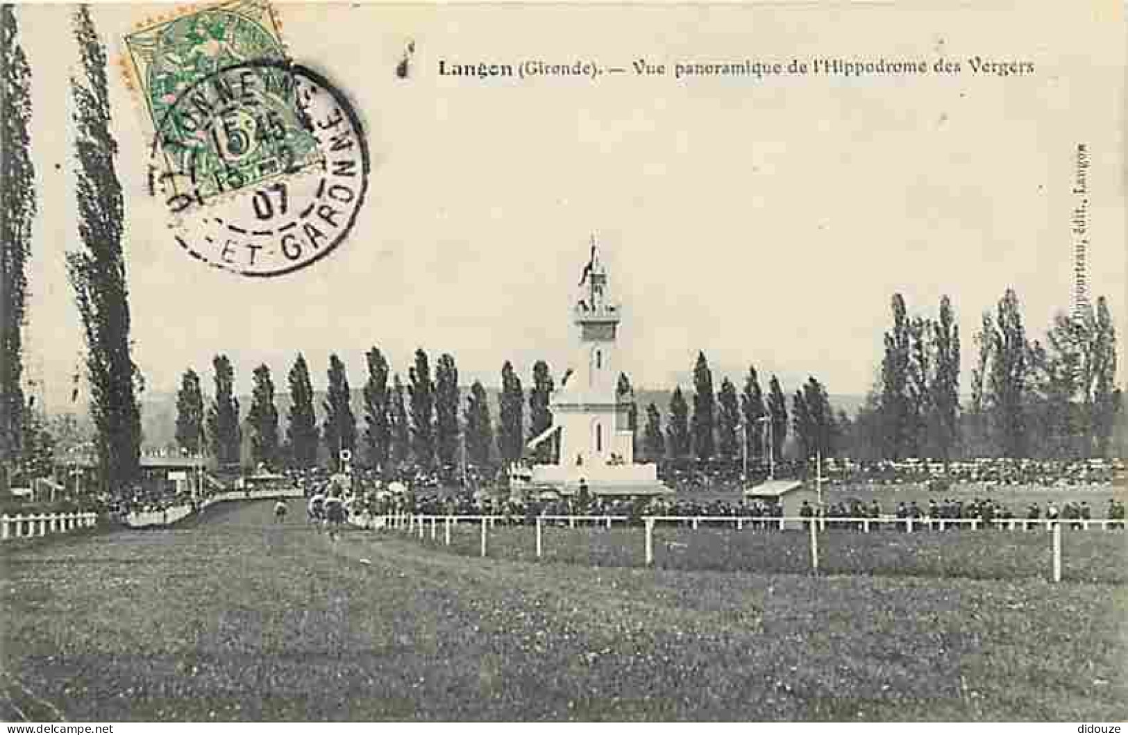 33 - Langon - Vue Panoramique De L'Hippodrome Des Vergers - Animée - Course Hippique - Chevaux - Oblitération Ronde De 1 - Langon