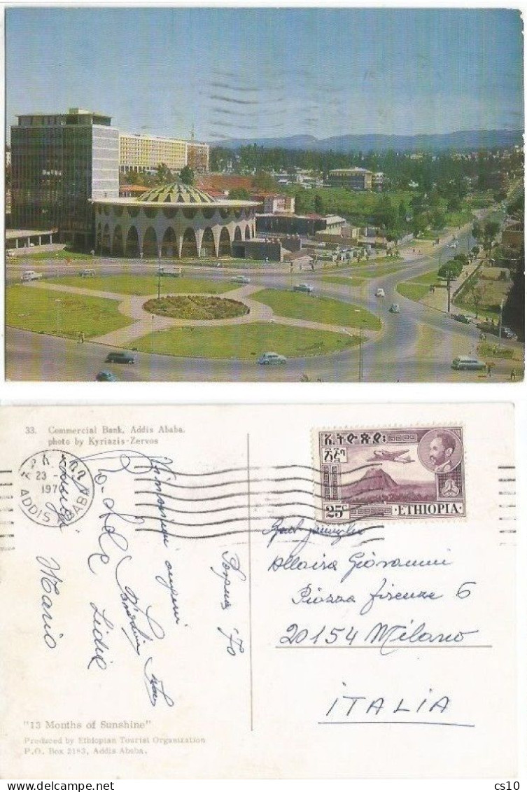 Ethiopia Nat. Bank Building Addis Ababa Color Pcard 23mar1970  X Italy With 1 Stamp C.25 - Äthiopien