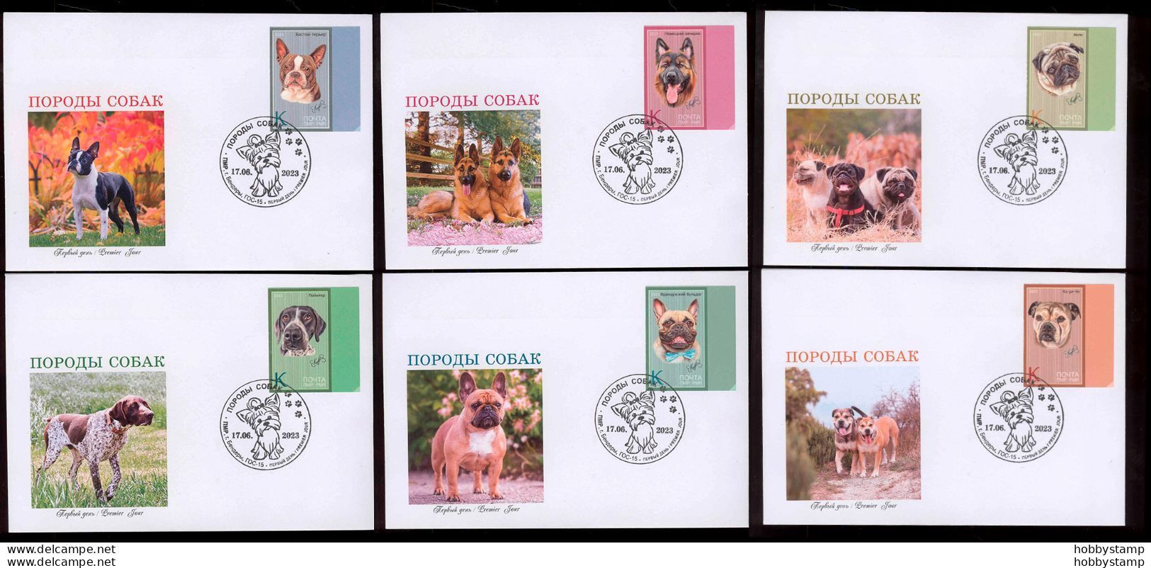 Label Transnistria 2023 Dog Breeds 6 FDCs Imperforated - Vignettes De Fantaisie