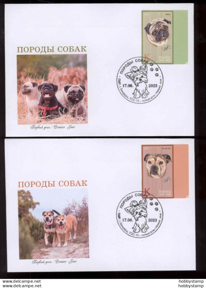 Label Transnistria 2023 Dog Breeds 6 FDCs Imperforated - Vignettes De Fantaisie