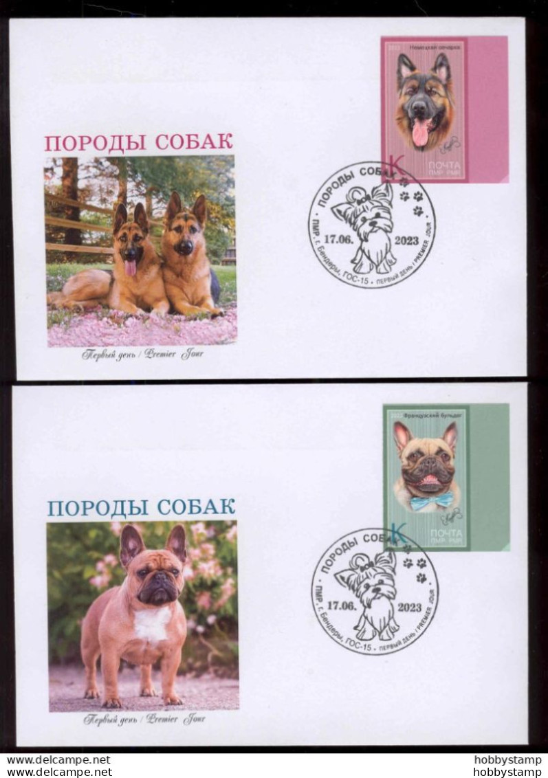 Label Transnistria 2023 Dog Breeds 6 FDCs Imperforated - Vignettes De Fantaisie