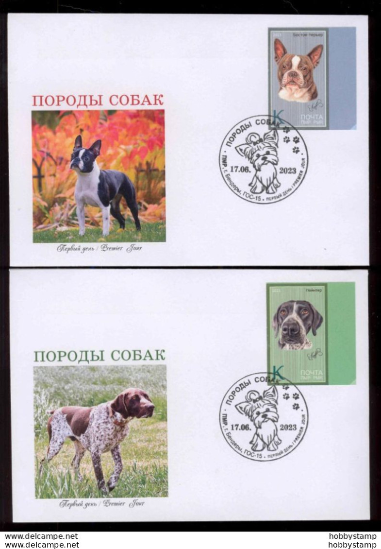 Label Transnistria 2023 Dog Breeds 6 FDCs Imperforated - Fantasie Vignetten