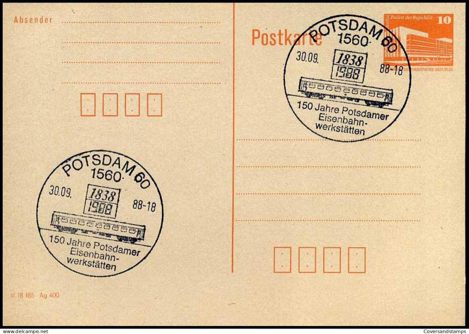 DDR - Postkarte - 150 Jahre Potsdamer Eisenbahn Werkstätten - Trains