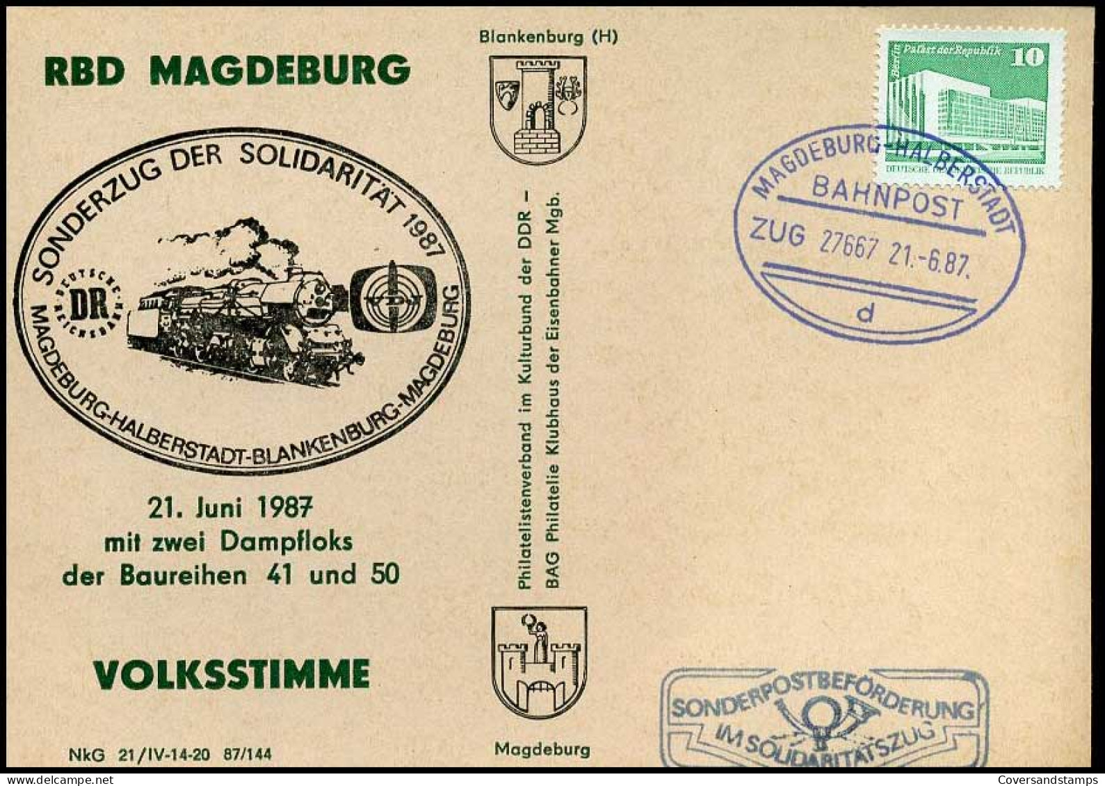 DDR - Postkarte - RBD Magdeburg, Sonderzug Der Solidarität 1987 - Trains