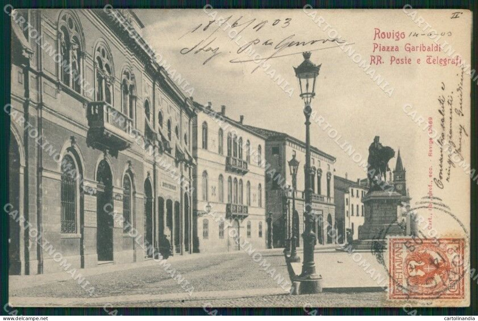 Rovigo Città Garibaldi Poste Cartolina QT1775 - Rovigo