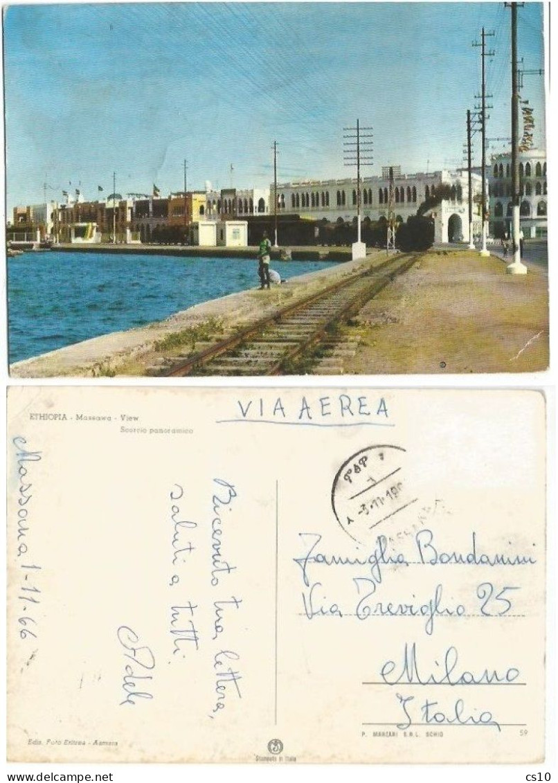 Eritrea (Ethiopia Period) Massawa View Railway At The Port - Stampless Airmail Pcard 3nov1966 To Italy - Erythrée