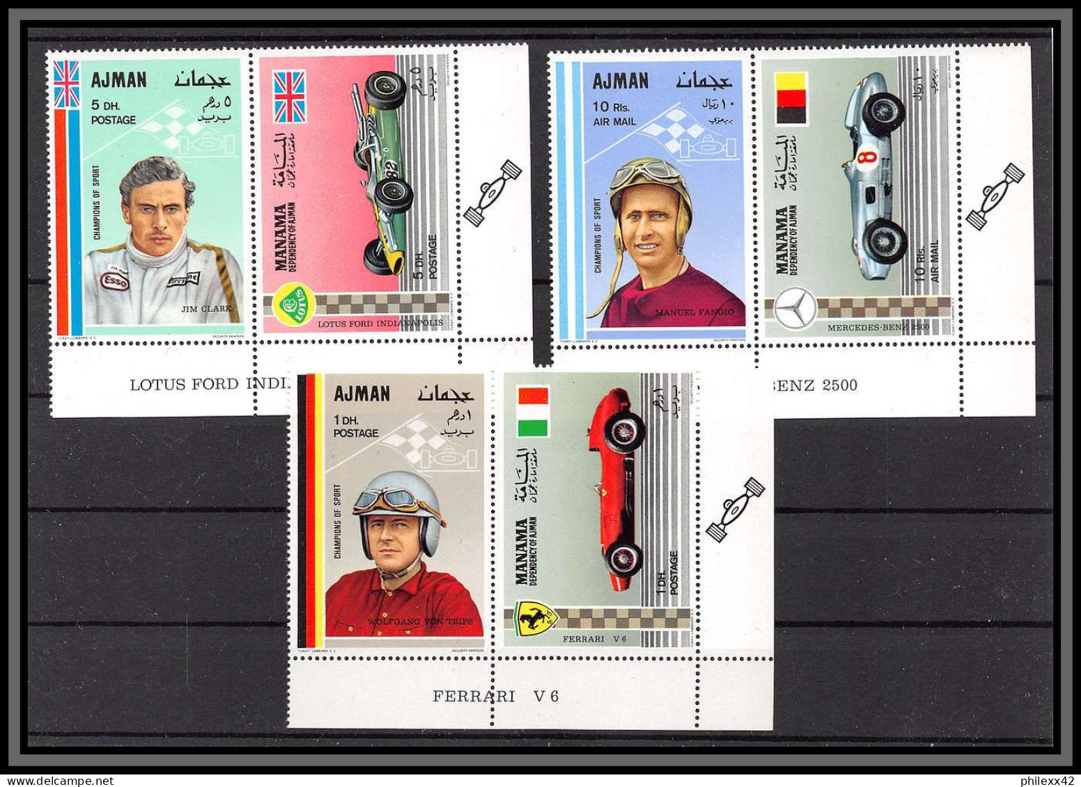 Ajman - 4551J N°369/374 A Manama 152 A/F +  Bloc N°91 A F1 Racing Cars On Track Motor Racing Voiture Neuf ** MNH Ferrari - Ajman