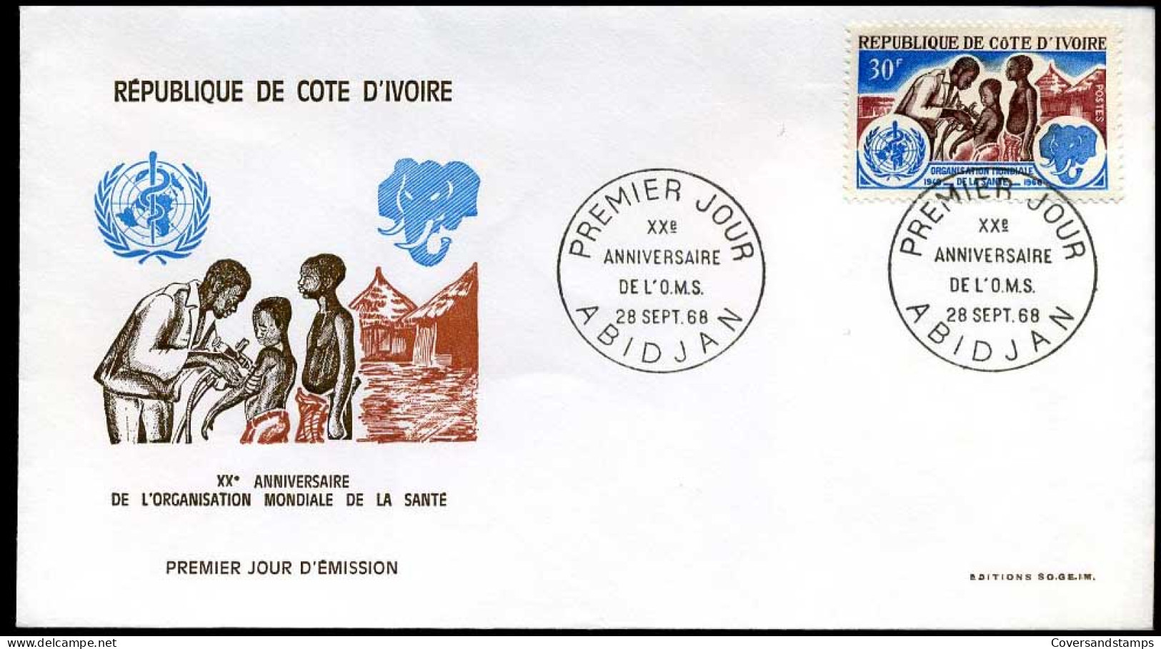 Côte D'Ivoire - FDC - XXe Anniversaire De L'organisation Mondiale De La Santé - Côte D'Ivoire (1960-...)