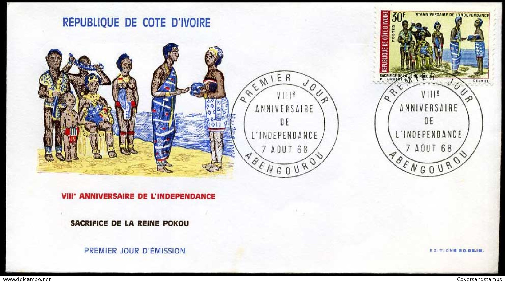 Côte D'Ivoire - FDC - VIIIe Anniversaire De L'indépendance, Sacrifice De La Reine Pokou - Côte D'Ivoire (1960-...)