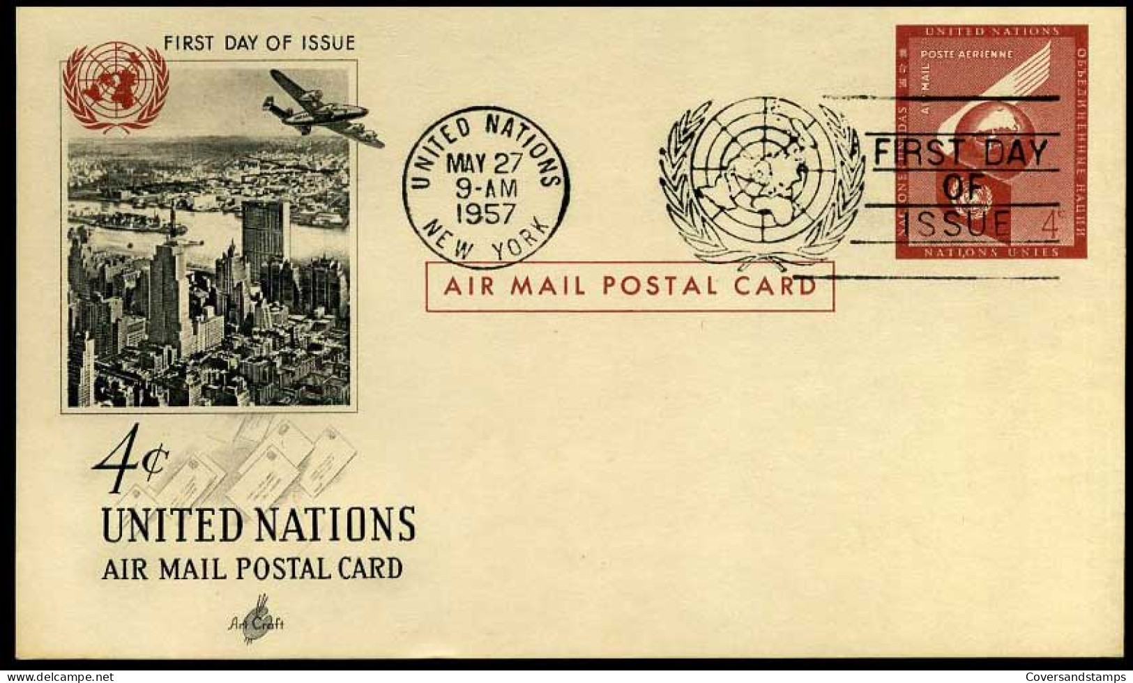 Nations Unies - 4c United Nations Air Mail Postal Card - Storia Postale
