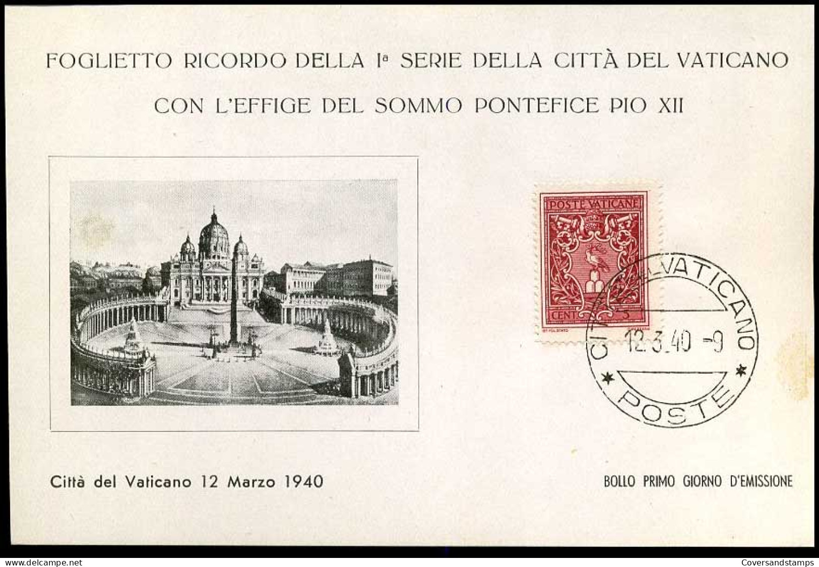 Vaticaan - Foglietto Ricordo Della 1a Serie Della Citta Del Vaticano Con L'effige Del Sommo Pontefice Pio XII - Covers & Documents