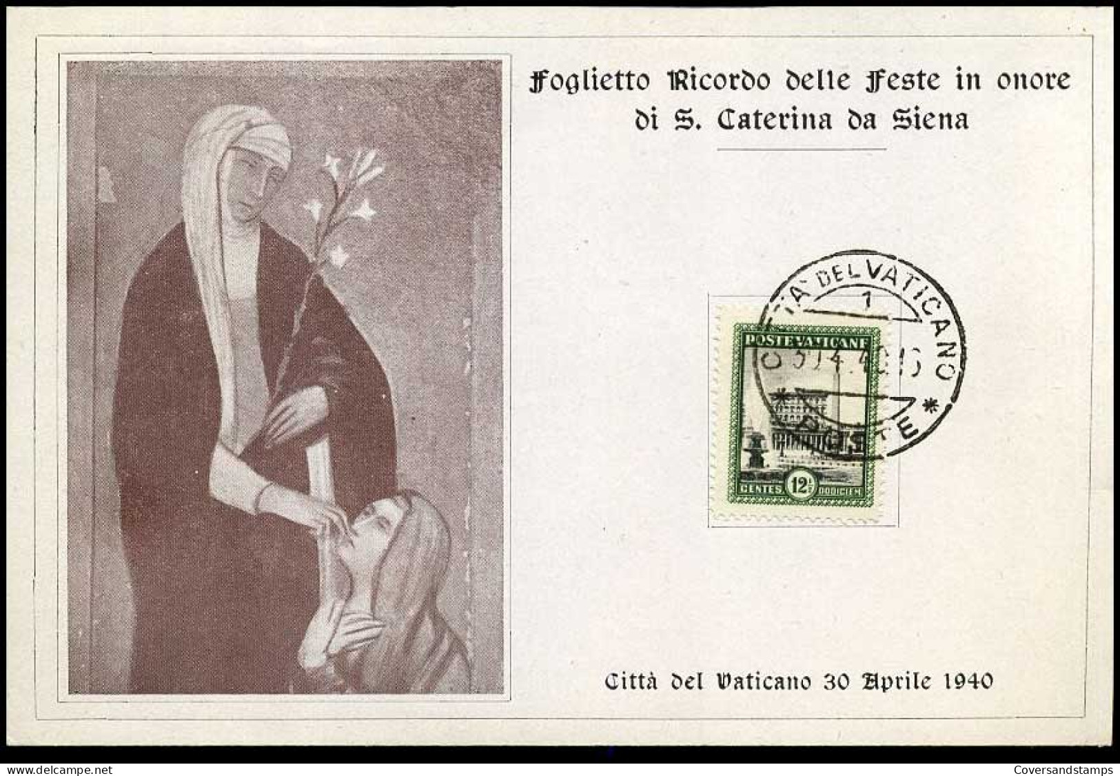 Vaticaan - Foglietto Ricordo Della 1a Serie Delle Feste In Onore Di S. Caterina Da Siena - Storia Postale