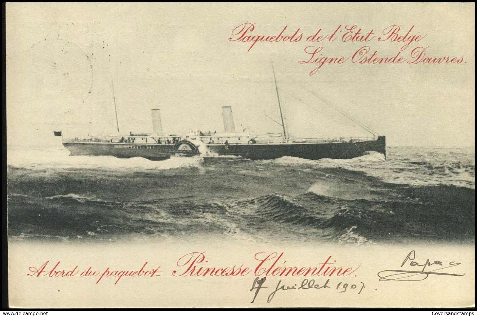 Paquebots De L'Etat Belge, Ligne Ostende Douvres - A Bord Du Paquebot Princesse Clémentine - Liner Cards