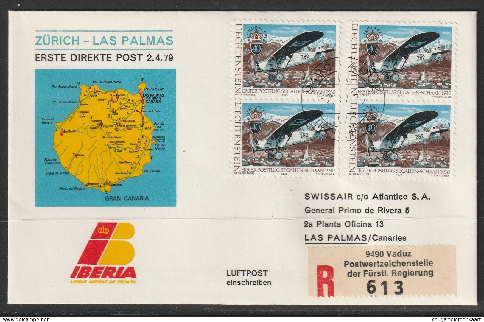 1979, Iberia, Erstflug, Liechtenstein - Las Palmas - Poste Aérienne