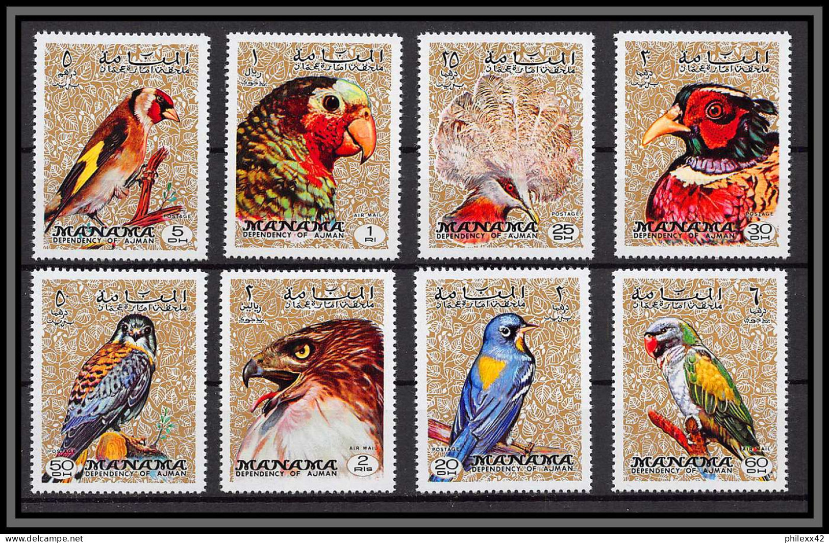 Manama - 3133b/ N° 1040/1047 A Oiseaux Bird Birds Perroquets Parrots Rapaces Prey ** MNH - Manama