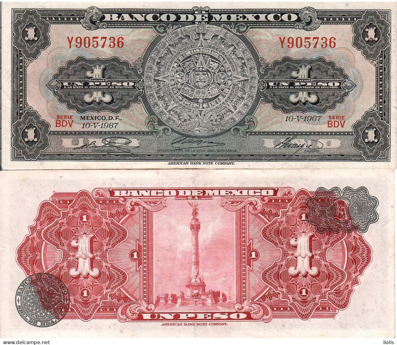 Mexico P-59j  1 Peso  1967 - México