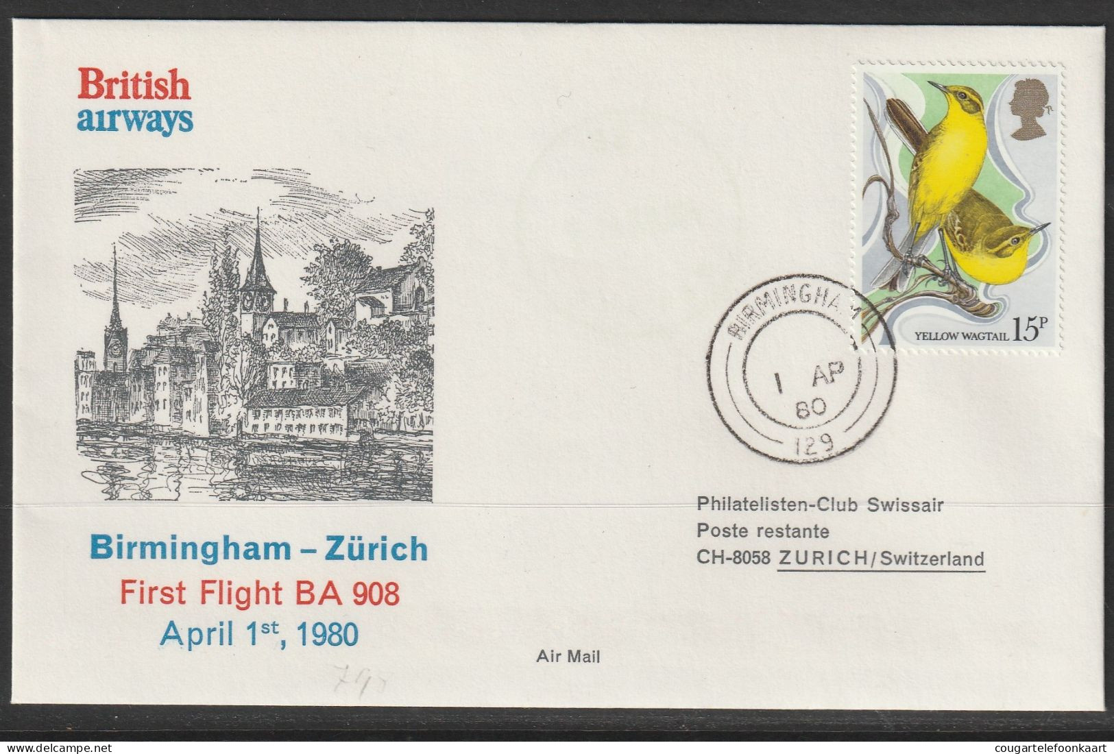 1980, British Airways, Erstflug, Birmingham - Zürich - Covers & Documents