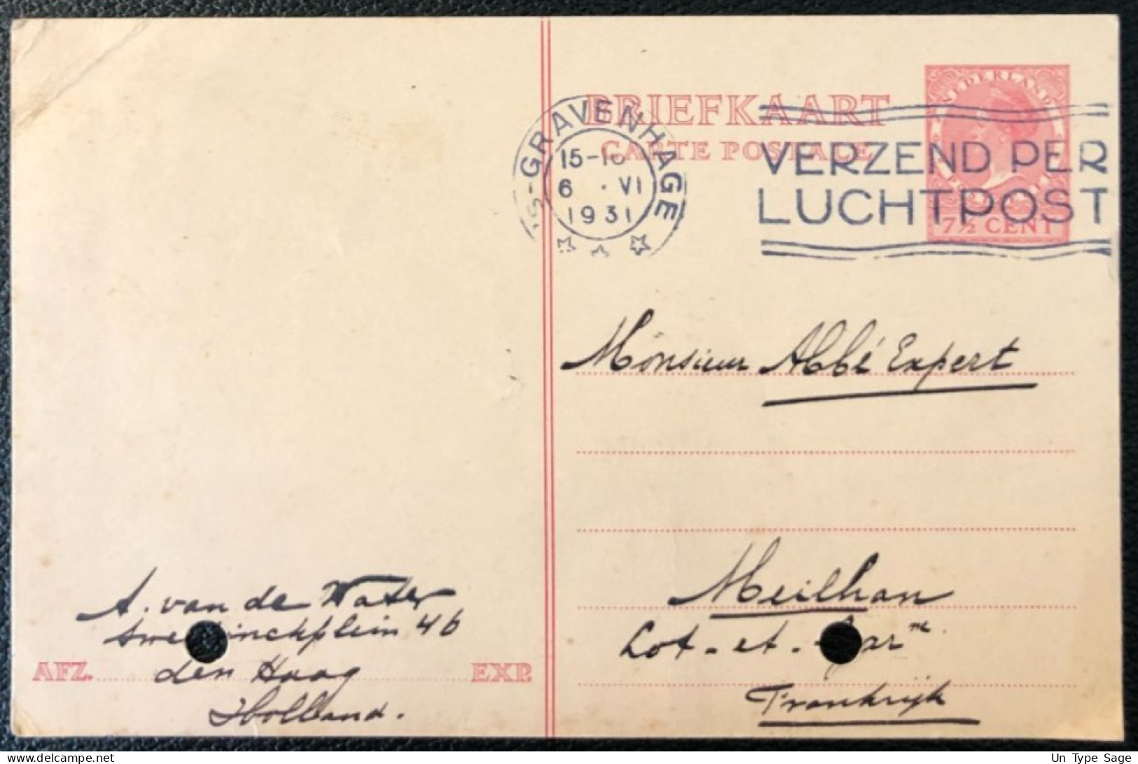 Pays-Bas, Entier-carte De Gravenhage 1931 Pour La France - (A305) - Postal Stationery