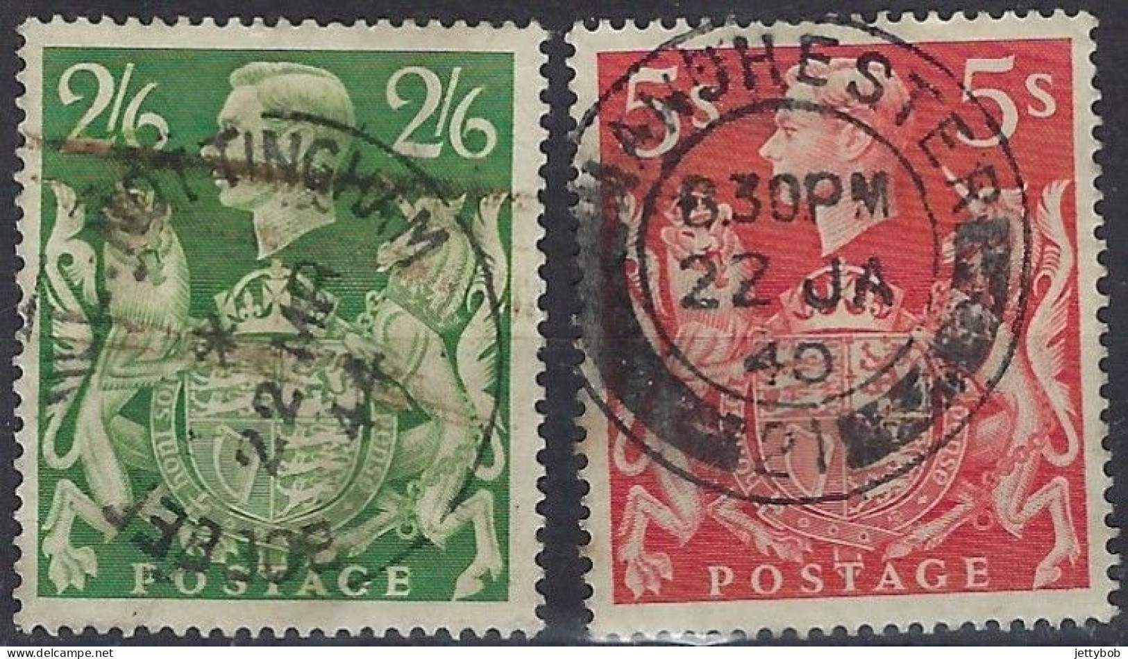 GB KGVI 1939 High Values 2/6d, 5/- Used - Usados