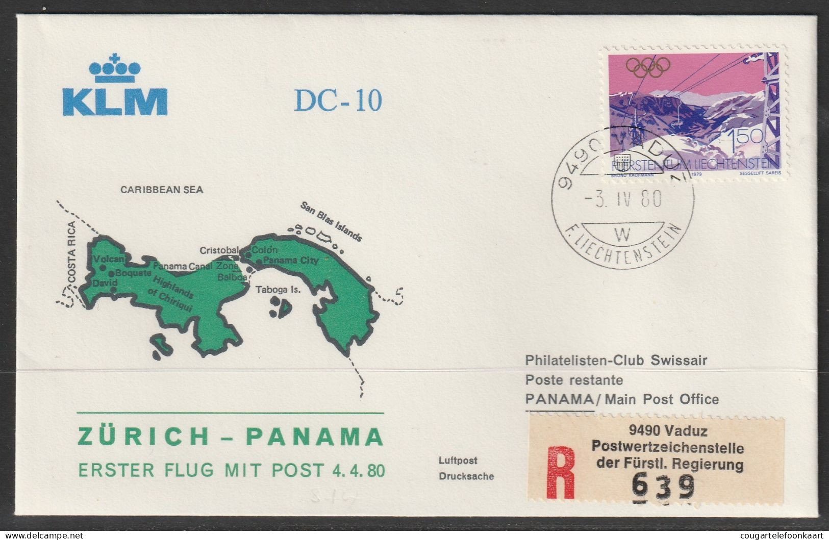 1980, KLM, Erstflug, Liechtenstein - Panama - Posta Aerea