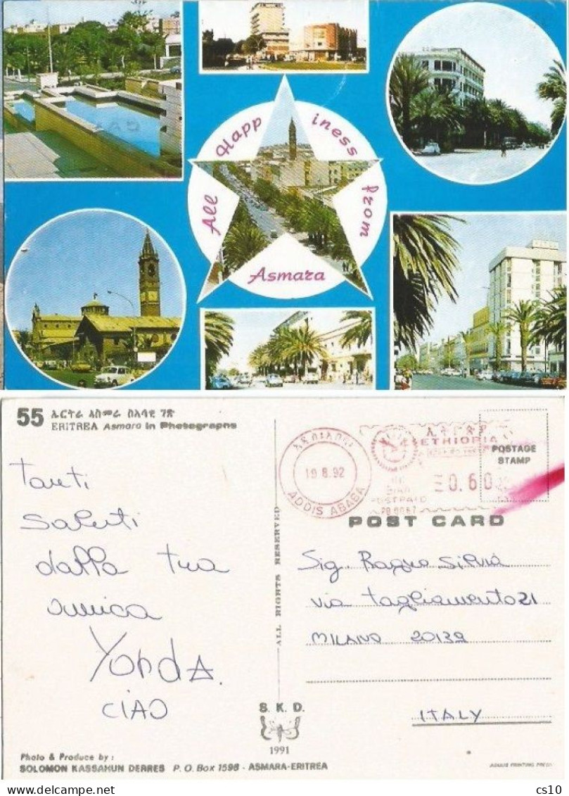 Eritrea (Ethiopia Period) Asmara In 7 Photographs #55 Color Pcard Red Meter 0.60 EMA Addis Ababa 19aug1992 X Italy - Eritrea