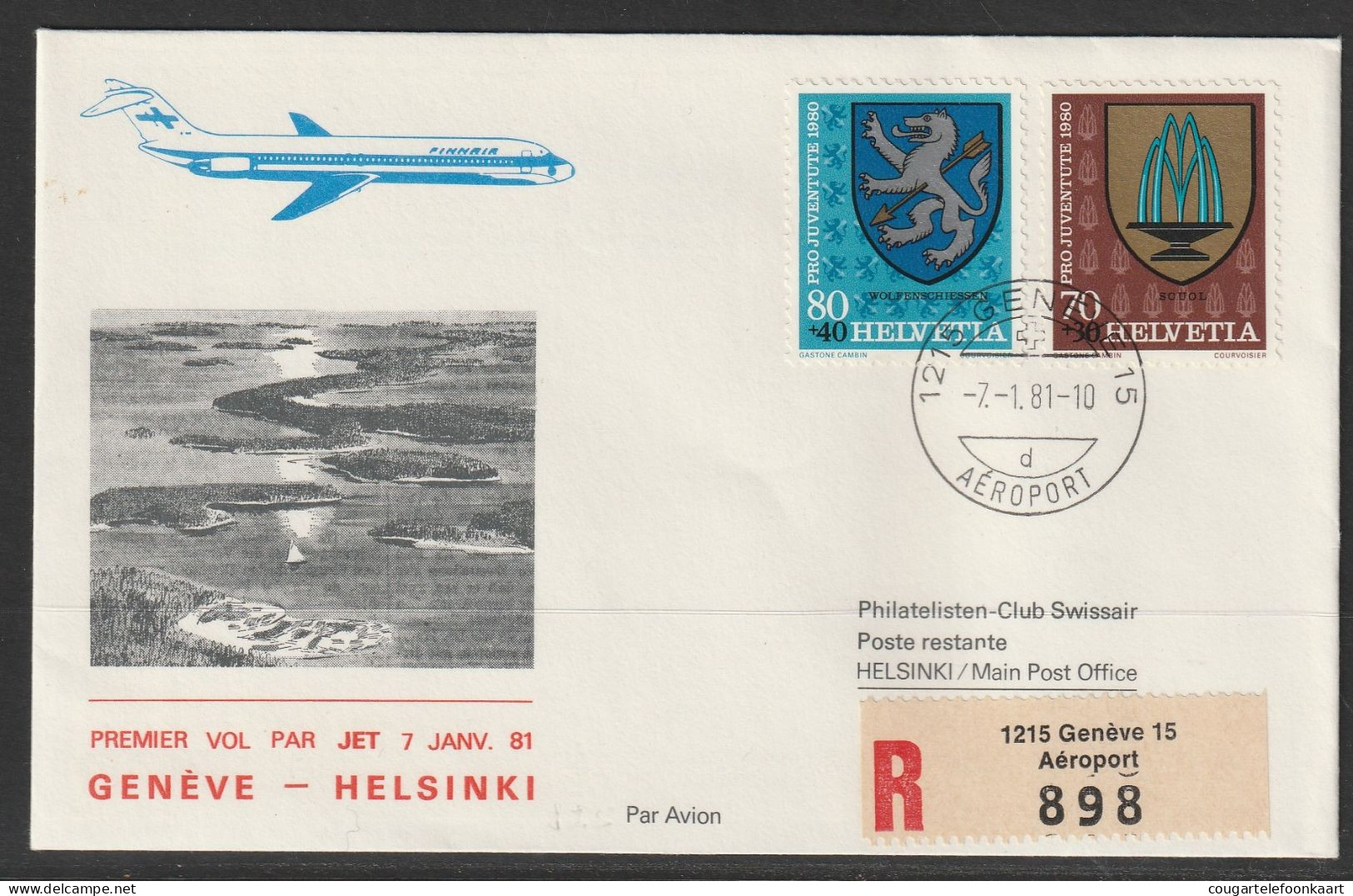 1981, Finnair, Erstflug, Genf - Helsinki - Erst- U. Sonderflugbriefe