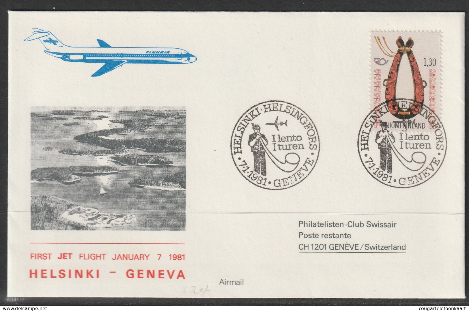 1981, Finnair, Erstflug, Helsinki - Genf - Briefe U. Dokumente