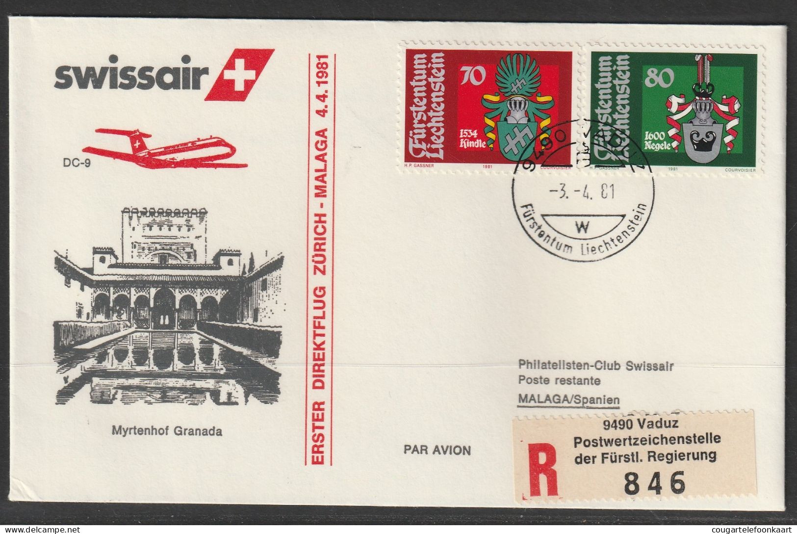 1981, Swissair, Erstflug, Liechtenstein - Malaga - Aéreo