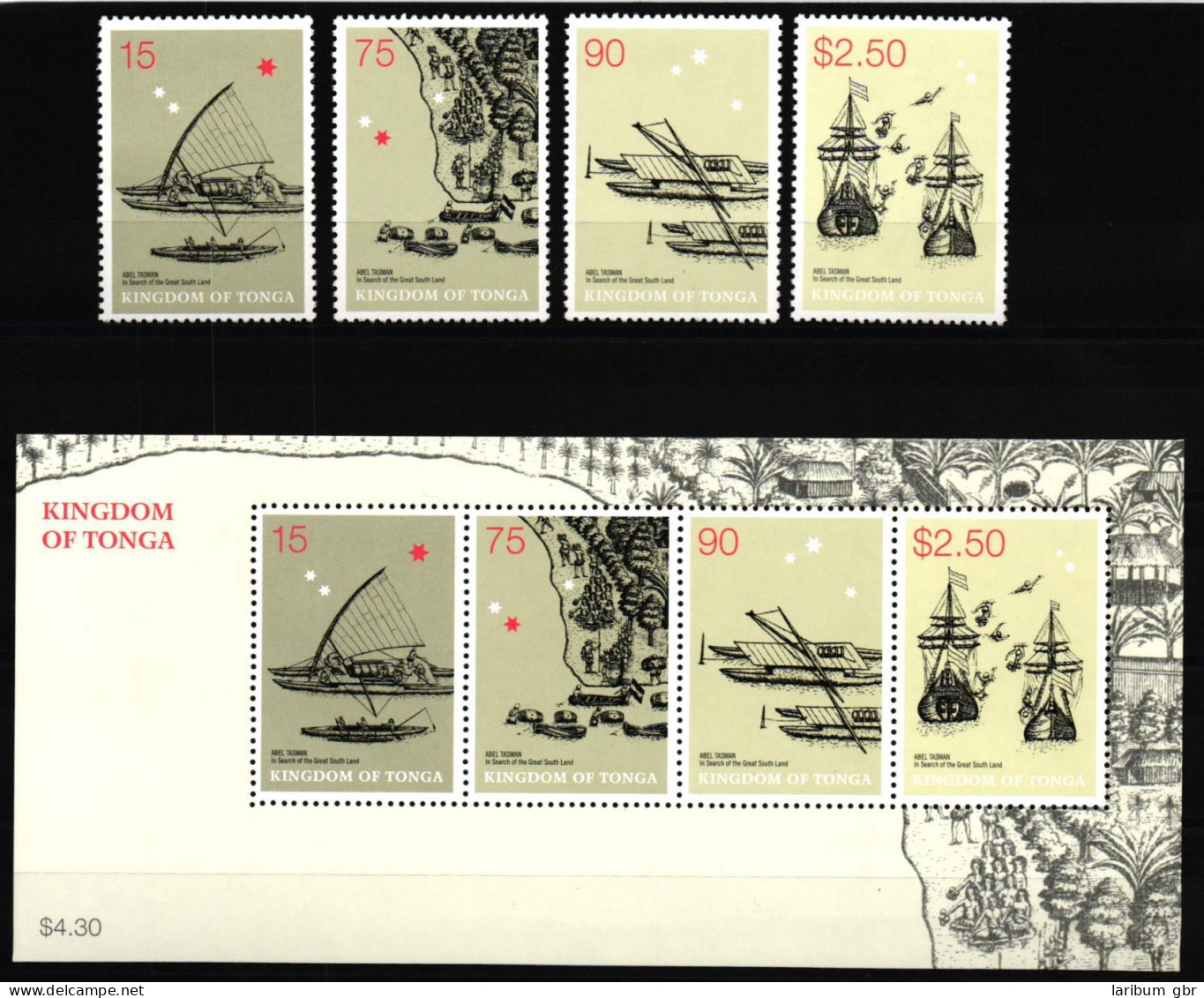 Tonga Block 45 + 1651-1654 Postfrisch Schiffe #NE753 - Tonga (1970-...)