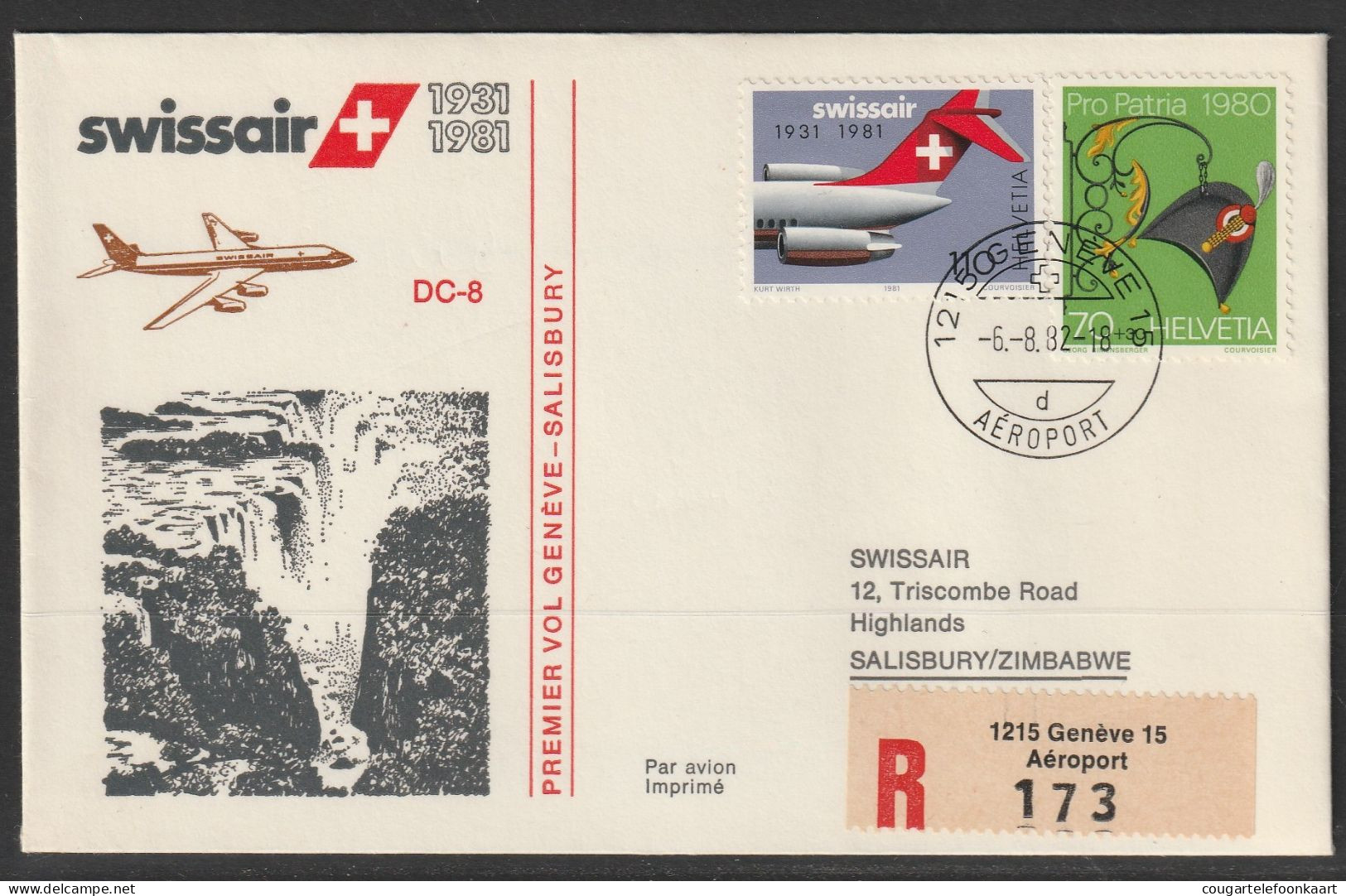 1982, Swissair, Erstflug, Genf - Salisbury Zimbabwe - Erst- U. Sonderflugbriefe